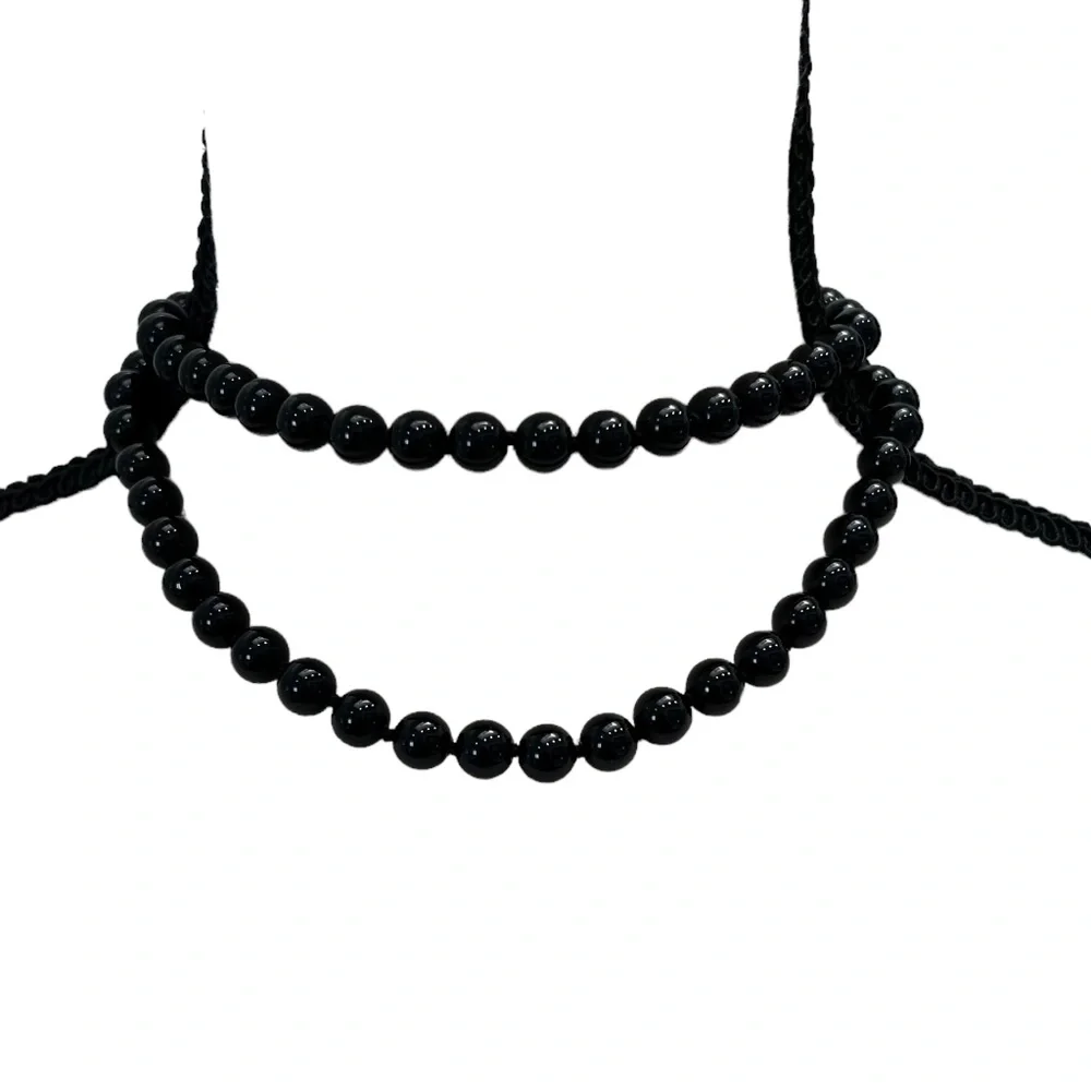 VINTAGE PREMIER DESIGNS CROWN BLACK BEAD NECKLACE WITH GOLD TONE CLASP - 29